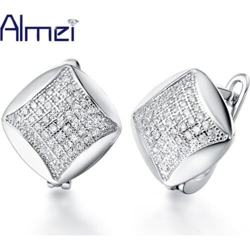 2016 New Arrivel New Aretes Sliver Vintage Square Stud Earrings for Mothers Gift Korean Style Rhinestone Crystal Earring R138