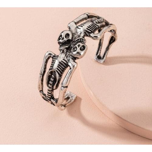 New Ins Hip-hop Punk Rock Skull Skeleton Open Cuff Minimalism Minimalist Bangle Bracelets Korean Fashion Women Party Jewelry