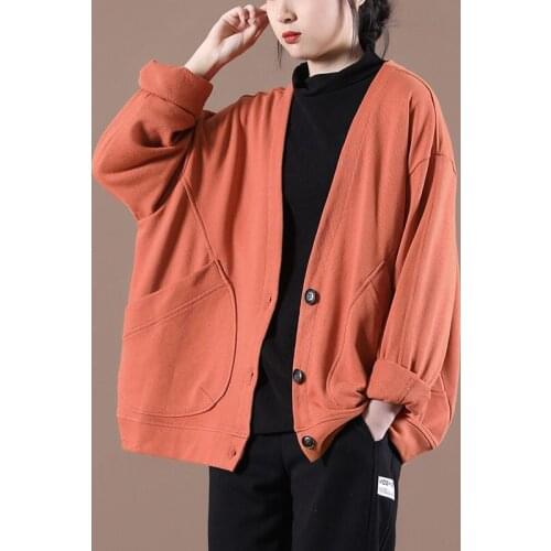 Spring New Female Korean Loose Large Size Literary Oblique Pocket V-Neck Short Knit Jacket Women Fashion Casual Coat Fall zh038