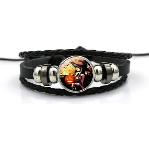 2019 Handmade Braided Leather Bangle Halloween Witch Pumpkin Series Braclet Classic Charm Women Men Couple Glass Dome Jewelry