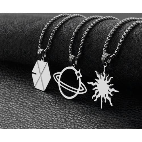 Titanium steel lightning pendant men and women all-match jewelry fashion street hip-hop universe planet necklace