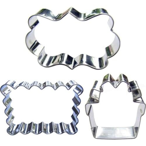 Ripple Rectangle, Rectangular Picture frame, Gift box shape 3 piece biscuit cutting molds, cake decorating soft candy tools