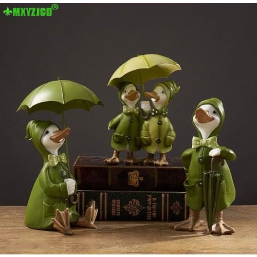 Résine ornements parapluie canard modélisation jouets pour enfants Sculpture animale artisanat Couple cadeaux décorations pour