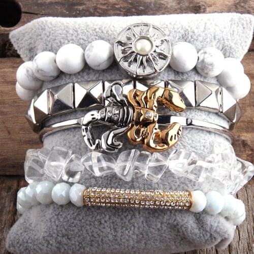 RH Fashion Boho Jewelry Pink Stone Bracelet & Heart Cuff Bangle 5pc Bracelets Sets For Women Bohemian Jewelryes Gift DropShip