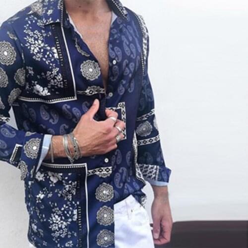 Summer Shirts Men Fashion Long Sleeve Floral Print Lapel Shirt for Outdoor Activities Mens Clothing Breathable 2021 рубашка