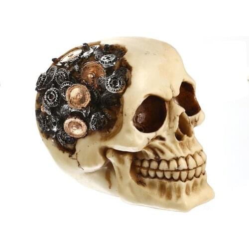 Moquerry Resin Craft Skull Statue Figurine Robotic Skeleton Human Steampunk Skull Pilot With Goggles Sculpture Home Decoration