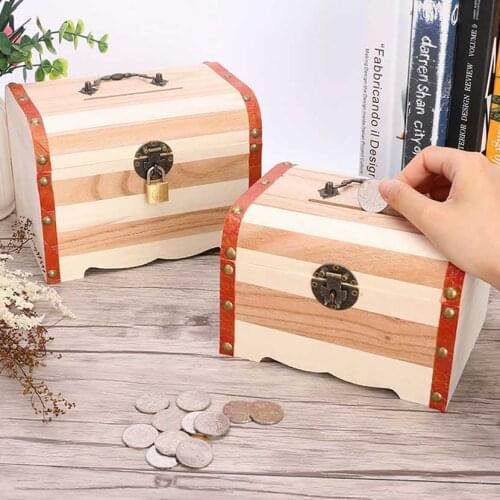 Hot Selling Treasure Chest With Lock Piggy Bank Coin Safe Box Large Wooden Variety Of Optional 250*154*180MM