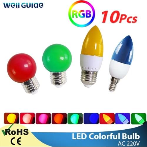 10pcs Led Bulb E27 E14 3W 5W 7W LED Lamp RGB A60 A50 G45 C35 Colorful Led candle Light SMD 2835 AC 220V 240V led Flashlight Bulb
