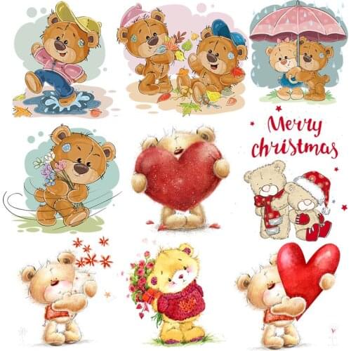 Lovely Bear Iron On Heat Transfers Vinyl Thermo Stickers On Clothes Animal Sticker DIY Cartoon Applique Patches On Baby Clothes