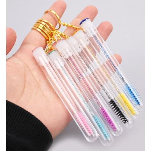 Eyebrow Mascara Wand Applicator For Eyelash Extension Disposable Glitter Eyelash Brush With Tube Makeup Brushes With Key Chain