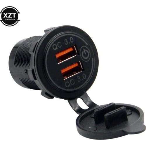 Universal Car Dual USB 36W QC 3.0 Touch Switch Waterproof Charger Socket For Motorcycle Truck Boat For Phone Tablet Camera GPS D