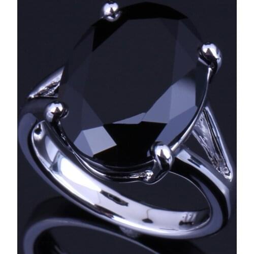 Splendid Pigeon Egg Black Cubic Zirconia Silver Plated Ring V0073