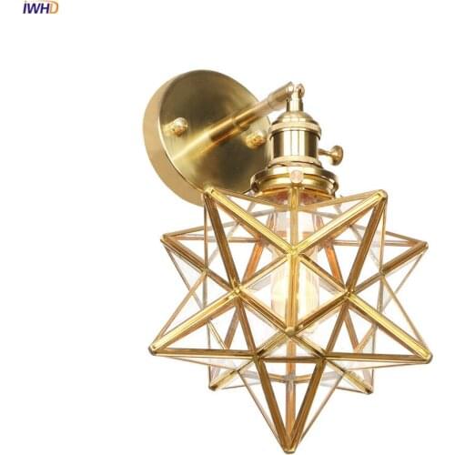 IWHD Star Glass Vintage Copper Wall Lamp Switch Stair Bathroom Mirror Light Nordic LED Wall Lights Fixtures Wandlamp Lighting