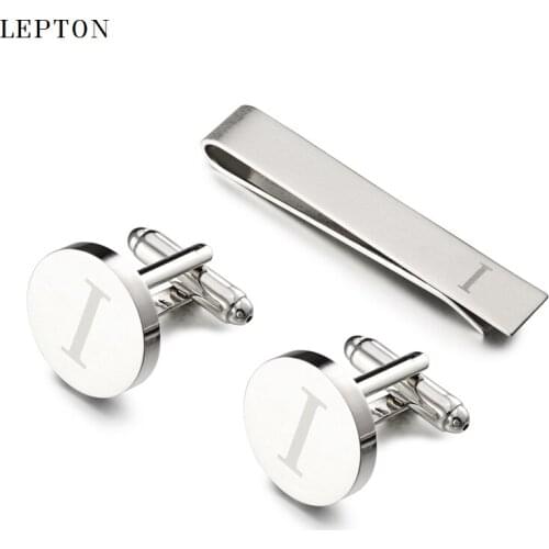 Lepton Letters Cufflinks & Tie Clips Set Silver Color Letters Of An Alphabet I Cufflinks For Mens Shirt Cuffs Cufflink Gemelos