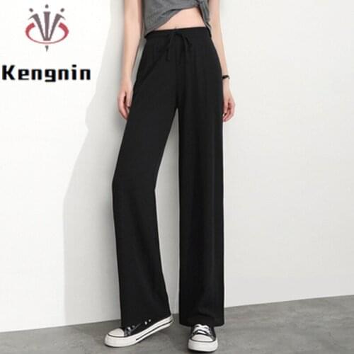 2021 Summer Plus Size 4XL Women Casual Trousers Loose Ladies Wide Leg Pants Elastic Waist Drawstring Bow Female Capris KN209