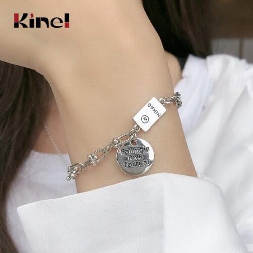 Kinel Silver 925 Jewelry Asymmetrical Horseshoe Buckle Bracelet for Women Vintage Sterling Silver Fine Jewelry Festival Gifts