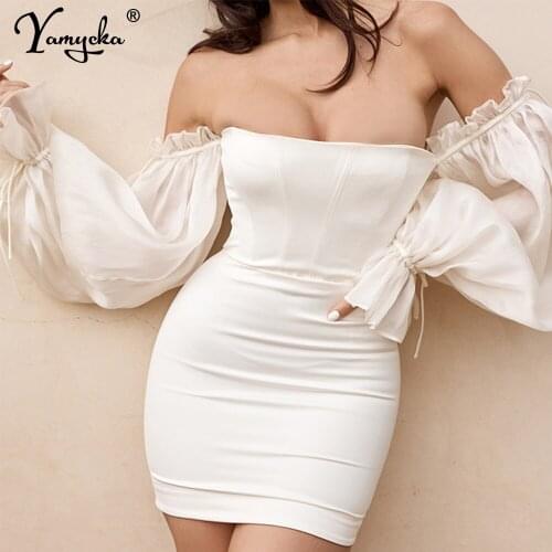 Sexy Off Shoulder White Satin wrap summer dress women bodycon vintage woman dress elegant club party dresses clothes vestidos HL