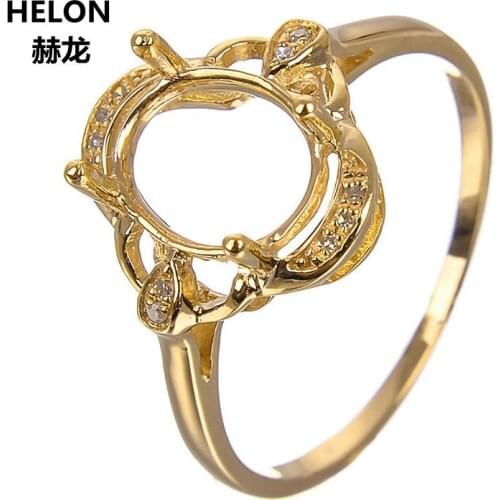 Solid 10k Yellow Gold Natural Diamonds Engagement Wedding Ring for Women 7x9mm Oval Cut Semi Mount Ring Setting Trendy