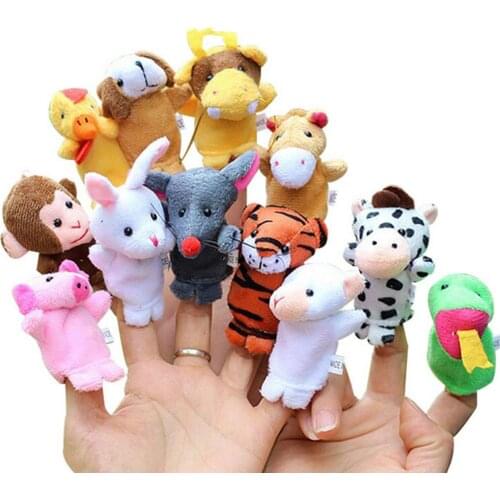 Kids 12pcs Soft Cute Cartoon Animal Chinese Zodiac Plush Finger Puppet Cloth Hand Puppet Figures Doll Storytelling Props Toys