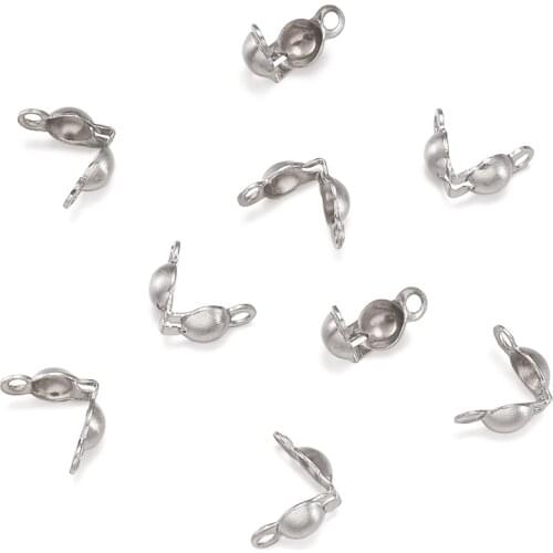 200pcs 304 Stainless Steel Bead Tips Clamshell Knot Covers Calotte Ends Crimps Beads Clasp Connector for Jewelry Making Supplies
