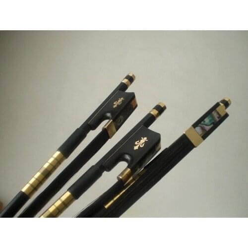 3 PCs Quality Black Carbon Cello bow 4/4 black horse hair Ebony Frog