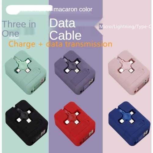 3 in 1 retractable portable charging cable USB charging data transmission suitable for iPhone Micro Type-C interface Data cable