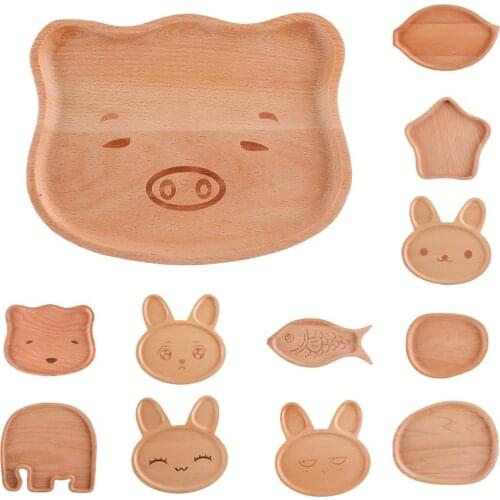 50%HOTDinner Plate Creative Multi-use Solid Wood Kitchen Dining Tableware Cartoon Tray for Children