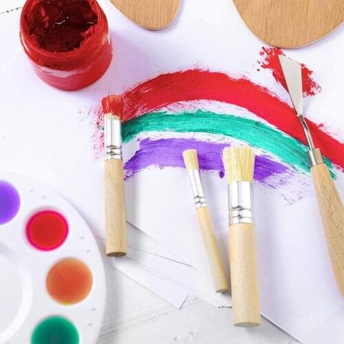 6 Pcs Wooden Stencil Brushes Painting Bristle Brushes for Acrylic Watercolor Art Painting Project DIY Crafts 3 Sizes
