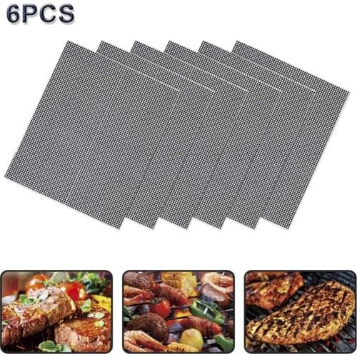 LMETJMA 6Pcs BBQ Grill Mesh Mats PTFE Reusable Barbecue Grill Baking Mats Nonstick Grill Sheet Liners Grilling Mats KC0295