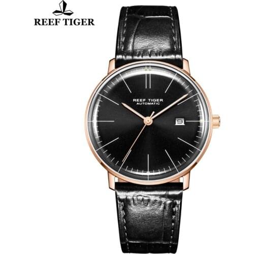 Reef Tiger/RT Luxruy Dress Watch Automatic Mechanical Watches Men Genuine Leather Strap Watch Clock Relogio Masculino RGA8215