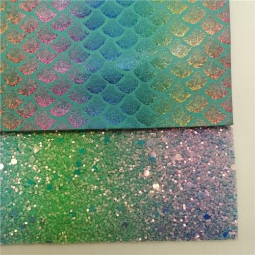 Double Sided Leather Rainbow Glitter Leather Matching with Rainbow Mermaid Faux Leahter for Bows Earrings DIY A4 SIZE T577A