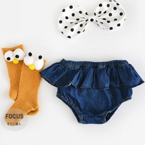 Baby Girl PP Denim Shorts Cute Girls Short Pants Cotton Layers Chiffon Ruffled Newborn Bloomer Shorts Kids Diaper Covers Jeans