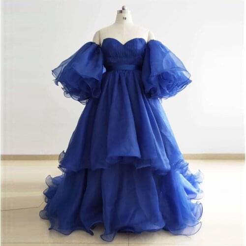 Elegant Blue Women Dress Exquisite Sweetdream Summer Dresses Tulle Ruffle Layered Floor Length Prom Dress With Train Custom Made