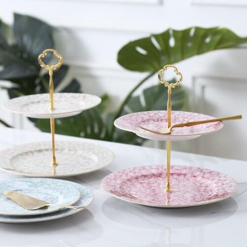 European Gilt Ceramic Dessert Table Wedding Cake Stand Afternoon Tea Double Fruit Plate Snack Plate Snack Rack Party Tableware