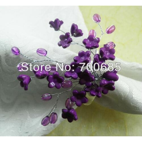 Purple crystal napkin ring flower beaded, bulk napkin holder