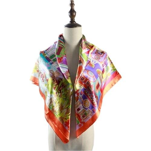 Шарф Hijab Scarfs Women Fashion Print Silk Satin платок на голову бандана женская