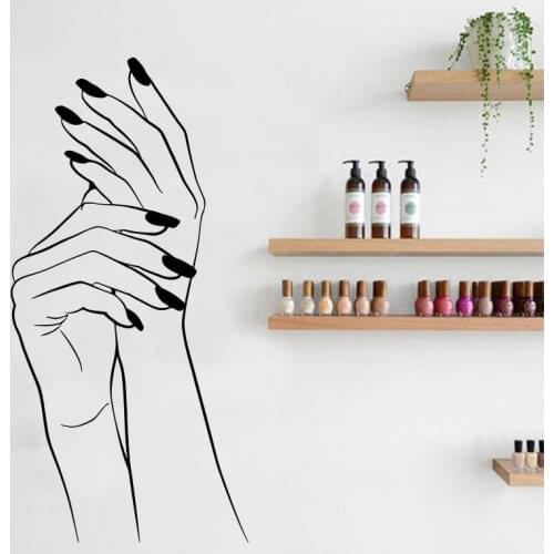 Art Nail Salon Wall Decal Vinyl Nail Stylist Nail Art Polish Manicure Wall Sticker Woman hand for Nail Salon Decor Mural X731
