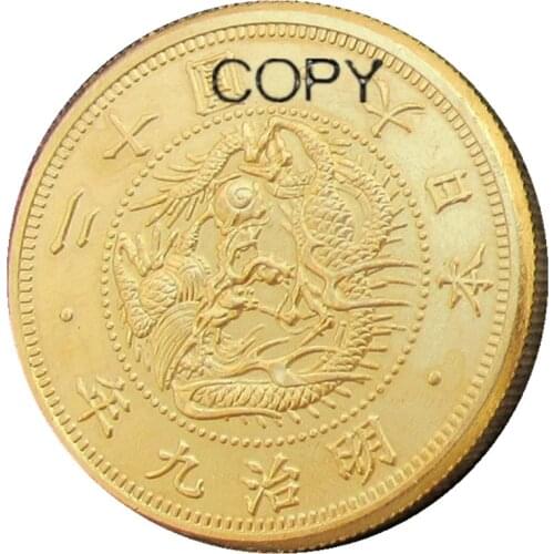 JP(21)Japan 20 Yen Asian Meiji 9 Gold Plated Coin Copy