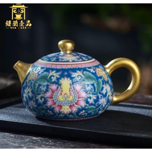 Ceramic full hand painted enamel color Xishi teapot holding teapot Kungfu teapot large capacity teapot single pot
