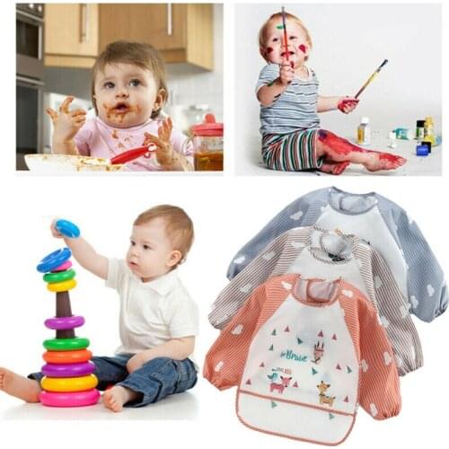 Creative Waterproof Feeding Art Apron Bib Smock Boys Girls Baby Toddler Kids Long Sleeve Aprons