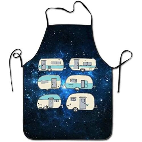 Camper Doodles Rv Van Cute Aprons for Women and Men - Durable Comfortable Bib Apron Chef Kitchen Aprons for Cooking, Baking