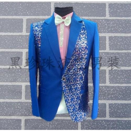 Men suits designs masculino homme terno stage costumes for singers men sequin blazer dance clothes jacket star style dress blue