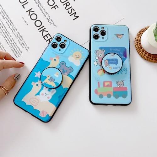 Blue Ray Cartoon Bear Rabbit Soft Silicone Phone Case With Bracket Rope For Honor 7A 7C 7X 8A 8C 8S 8X Max 9 Lite 9A 9C 9S 10i