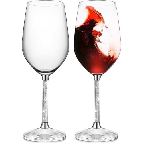 Wedding Glasses Set of 2 Stemware with Long Crystal Diamond Stemless Wine Glasses Valentines Day, Birthday, Anniversary H1242