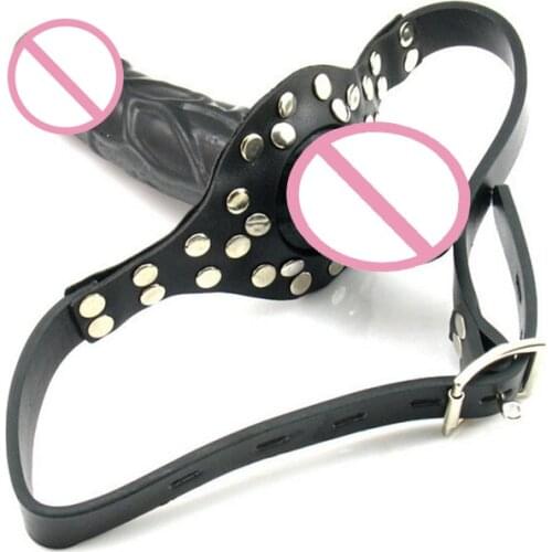 Newly Silicone Dildo Gag Plug Mouth Gag Penis with Lock Leather Buckles Bondage Oral Sex 19ing