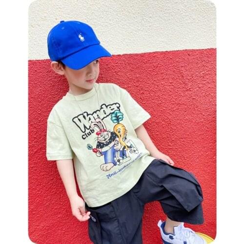 2021 Summer New Boys T Shirts Korean Split Print Cotton Kids Tee Shirts Cute Rabbit Carrot Cartoon T-shirts For Boy Baby Clothes