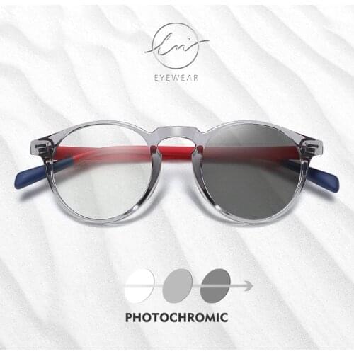 LM New Photochromic Anti Blue Light Glasses Men Gaming Round Blocking Blue Ray Classic TR90 Women Protection Eyeglasses Computer