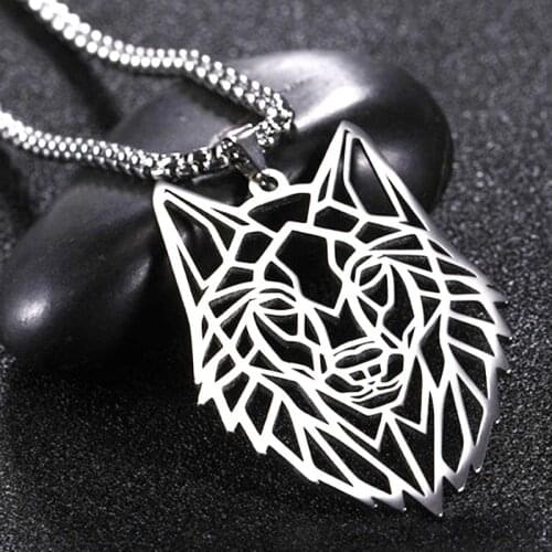Animal Necklace Wolf Head Men Fashion Street Personality Hip Hop Sweater Chain Titanium Steel Hollow Pendant Jewelry for Women