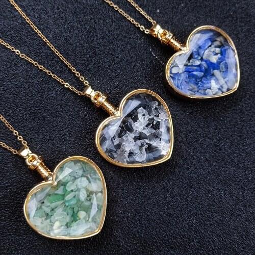 Heart Necklaces Chakra Reiki Healing Natural Amethysts Tourmaline Crystal Quartz Chips Stone Pendant Necklaces Wish Gifts Femme