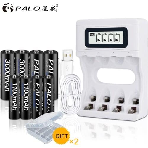 PALO AAA 1100mAh + AA 3000mAh NI-MH Rechargeable Battery AAA 3A AA 2A ni mh nimh 1.2V Original High Capacity Current Batteries